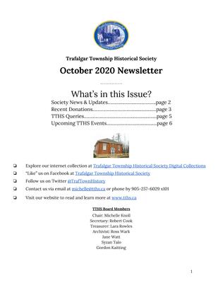 Trafalgar Township Historical Society Newsletter October 2020