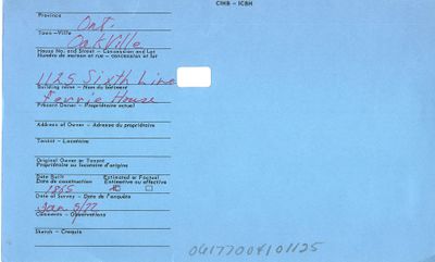 1125 Sixth Line, Oakville, Canadian Inventory of Heritage Buildings, 1972