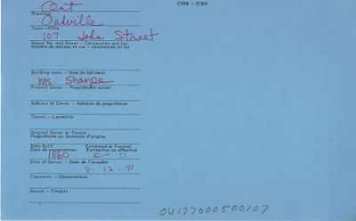 107 John Street, Oakville, Canadian Inventory of Heritage Buildings, 1971