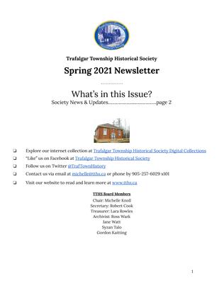 Trafalgar Township Historical Society Newsletter Spring 2021