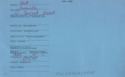 111 Burnet Street, Oakville, Canadian Inventory of Heritage Buildings, 1971