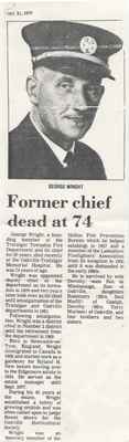 Memoriam George Wright, Chief at Trafalgar Township Fire Dept. (1979)