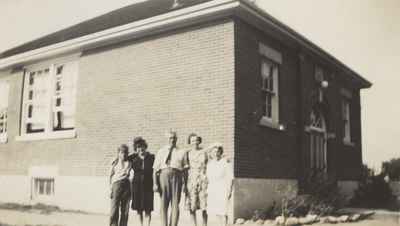 Eckhardt and Ethel Wettlaufer Outside S.S. No. 2, Palermo School