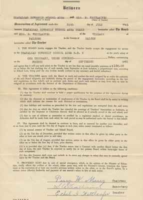 Teaching Contract Between Ethel Wettlaufer and the Trafalgar School Area, 1945