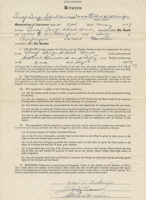 Teaching Contract Between Ethel Wettlaufer and the Trafalgar School Area, 1947