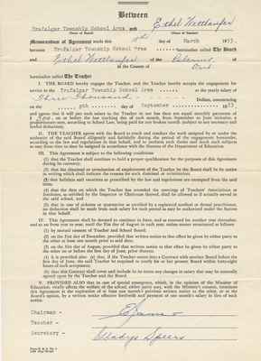 Teaching Contract Between Ethel Wettlaufer and the Trafalgar School Area, 1953