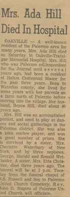 Obituary of Mrs. Ada Hill