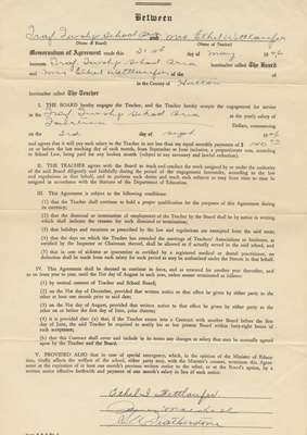 Teaching Contract between Ethel Wettlaufer and Trafalgar Township School Area, 1946