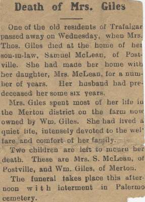 Death of Mrs. Giles