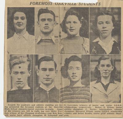 Oakville Trafalgar High School Academic & Athletic Award Winners, circa 1937