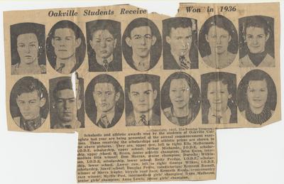 Oakville Trafalgar High School Academic & Athletic Award Winners, circa 1936