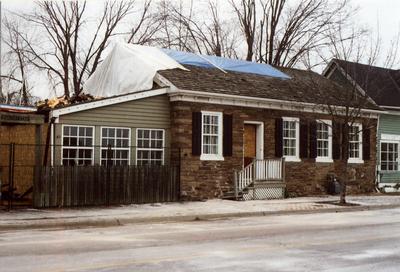 Stoneboats after 2006 fire, Bronte, Oakville. The Stoneboats building is constructed with lakestone.  Stoneboats were flat bottomed sleds used to haul stone over short distances.