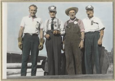 Gordon Booth, Elmer Downs and son, Albert, Floyd Downs at Steam Era, Milton in 1971