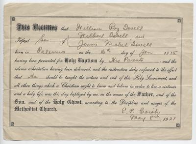 Baptism Certificate For William Roy Tovell