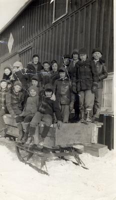 Group Of Children On Sled