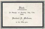 In Memoriam Card, for Herbert (Bert) McCann