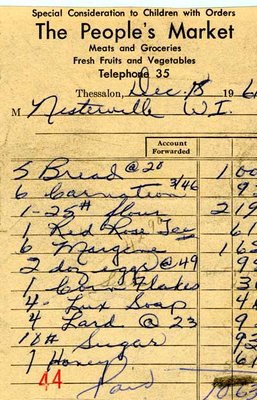 Receipt from The People`s Market, Thessalon, 1961