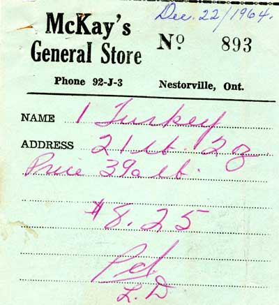 Receipt from McKay`s General Store, 1964