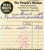 Receipt from The People`s Market, Thessalon, 1965