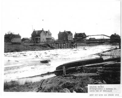 Walking Bridge, Dobie and Barbara Street, South end of Thessalon, circa 1930