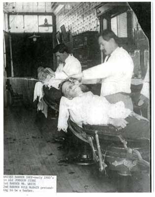 White`s Barber Shop, Thessalon, circa 1900