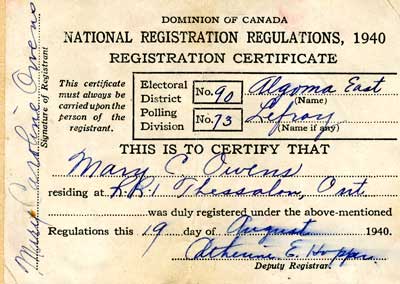 Voter Registration Certificate, Mary C. Owens, 1940