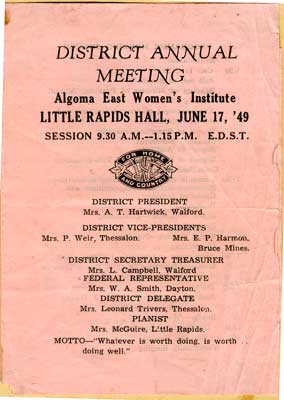 District Annual Meeting Program, East Algoma Women's Institute, June 10th, 1954