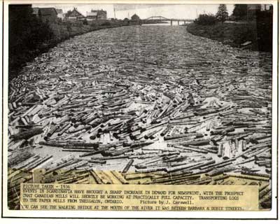 Transporting Logs by River, Thessalon, 1936
