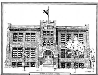 Drawing of the Thessalon Public School, circa 1989