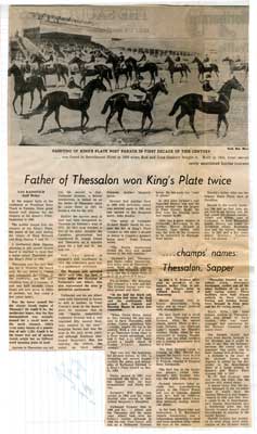 &quot;Father of Thessalon Won King's Plate Twice&quot;, Sault Star Clipping, 1973