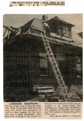 &quot;Landmark Disappears&quot;, Sault Star Clipping, 1974