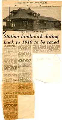 &quot;Station Landmark Dating Back to 1910 to be Razed&quot;, Sault Star Clipping, 1971