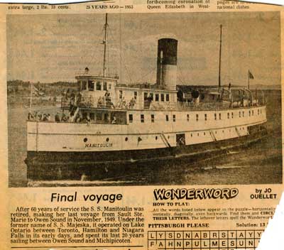 &quot;Final Voyage&quot;, Sault Star Clipping, 1953