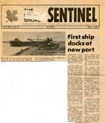 "First Ship Docks at New Port", North Shore Sentinel Clipping, 1989