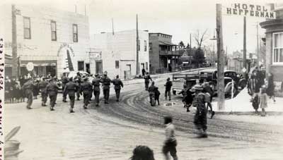 Grey and Simcoe Foresters on Parade, Thessalon, circa 1941