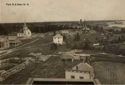 Ariel view of Park Street and Main Street North, Thessalon, Circa 1930