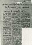 "Nat Dyment's grandnephew trained Brookdate horses", Sault Star Clipping, 1973