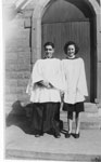 Joe Ansara and Dorothy Johnson Woods in front of Church, circa 1940