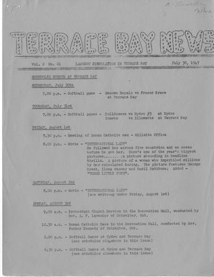 Terrace Bay News, 30 Jul 1947