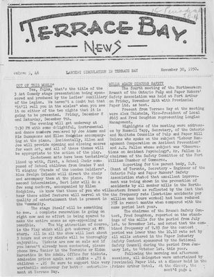 Terrace Bay News, 30 Nov 1950