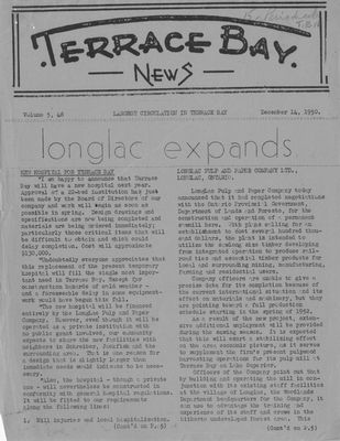 Terrace Bay News, 14 Dec 1950