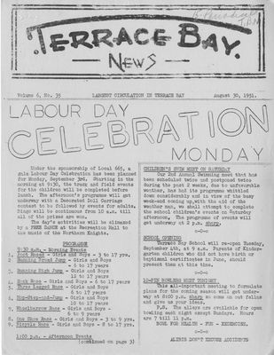 Terrace Bay News, 30 Aug 1951