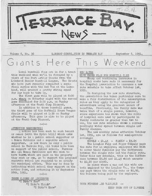 Terrace Bay News, 6 Sep 1951