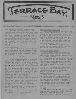 Terrace Bay News, 15 Nov 1951