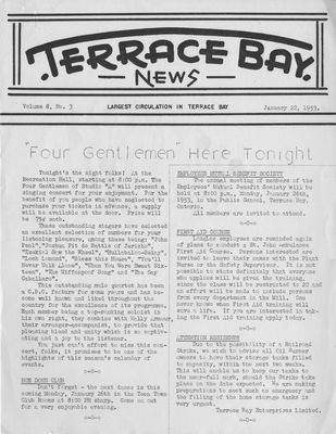 Terrace Bay News, 22 Jan 1953