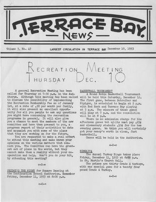 Terrace Bay News, 10 Dec 1953