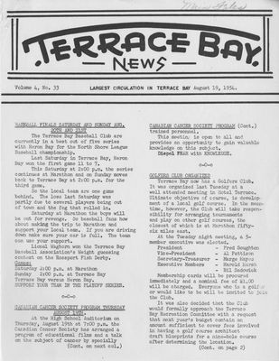 Terrace Bay News, 19 Aug 1954