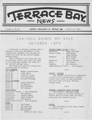 Terrace Bay News, 14 Oct 1954