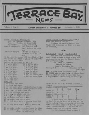 Terrace Bay News, 1 Sep 1955