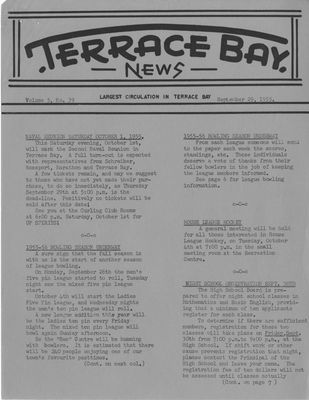 Terrace Bay News, 29 Sep 1955